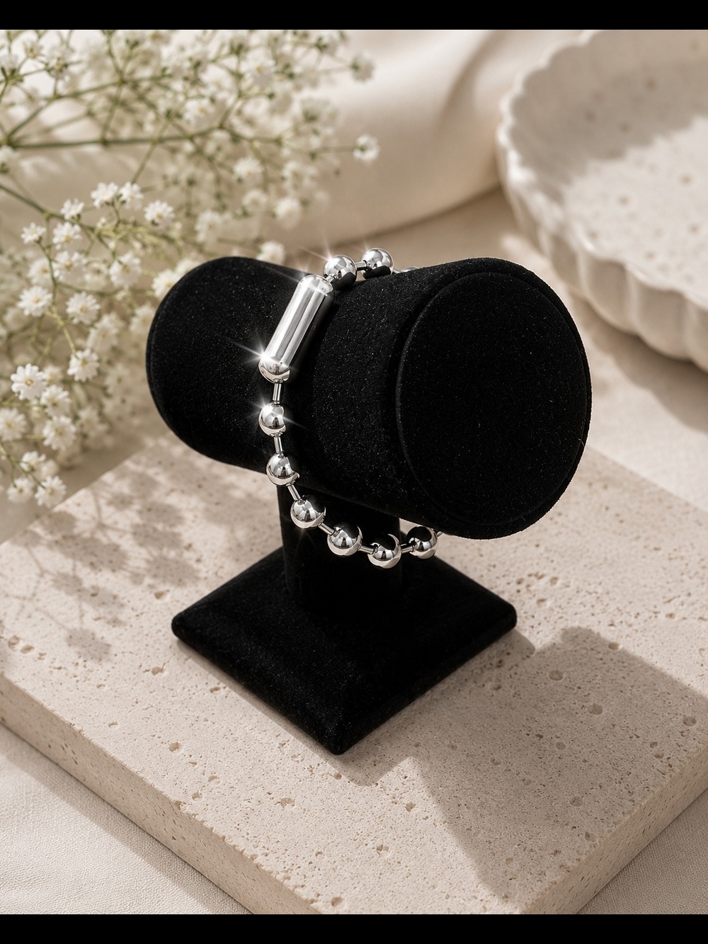 Silver Tone Polished Bead Bracelet - Picture 5 of 5